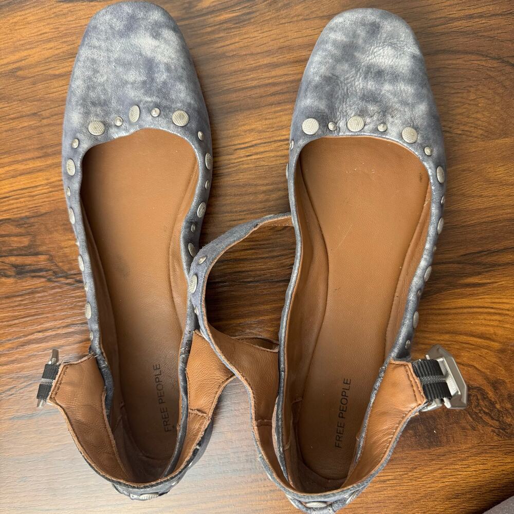 Free People Gray Distressed Studded Mary Jane Flats - Picture 8 of 9